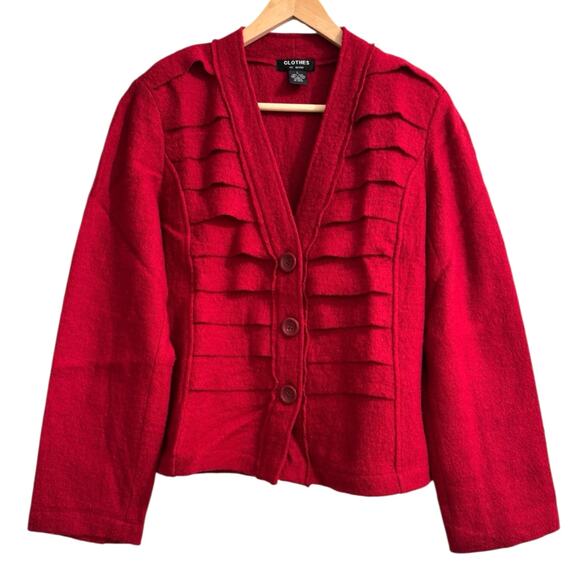 Red Cropped Layered Wool Jacket L Winter Holiday Cozy Layer Classic Versatile - Picture 1 of 5